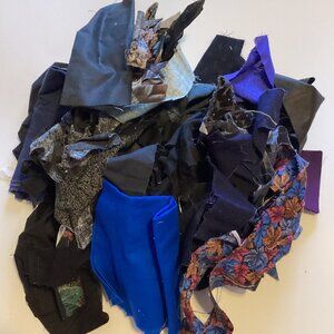 A Small Bundle Bag of Dark Colored Cotton Fabric Material Scraps Quilting Sewing